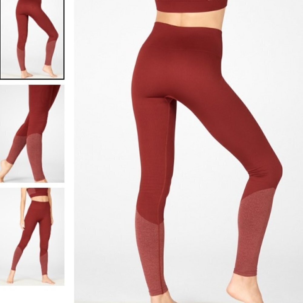 Fabletics High-Waisted Seamless Static Legging Umbria Red/Pink Buff Sz M